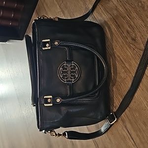 Tory Burch Black Leather Bag with Gold Accents